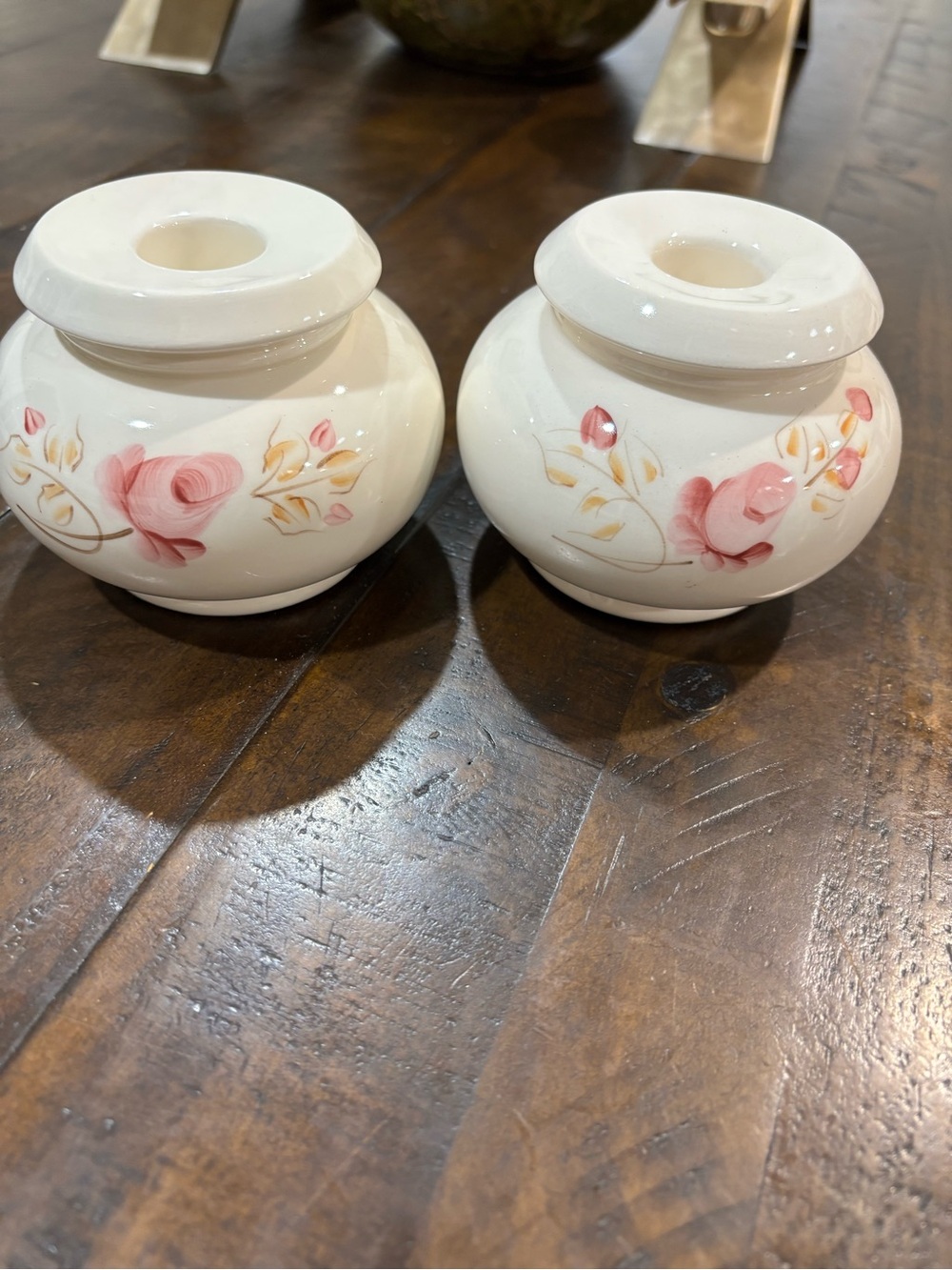 Pair of Beautiful White Ceramic Rose Candle Holders